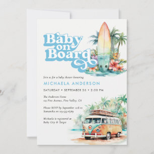 Invitation Bébé à bord Baby shower Surf de plage Watercolor