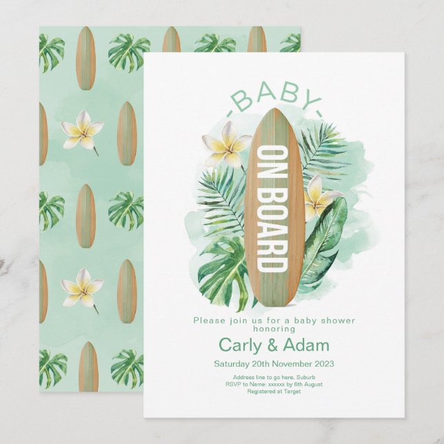 Invitation Bébé à bord Baby shower Tropical Palm (Devant / Derrière)