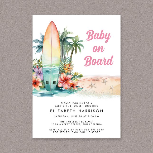 Invitation Bébé À Bord De Plage Surf Bébé Fille Douche (Créateur téléchargé)