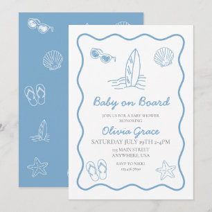 Invitation Bébé à bord doodle Planche de surf Fête de naissan