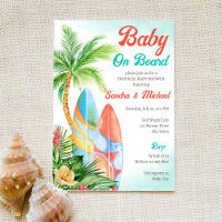 Bébé à bord du baby shower de plage de surf tropic