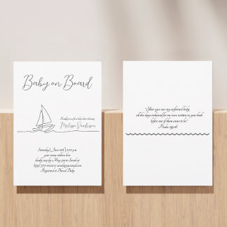 Invitation Bébé à bord Plage minimaliste Noir et blanc