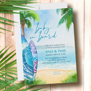 Invitation Bébé à bord Planche de surf Océan Plage Baby Showe