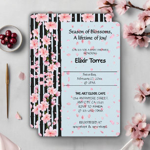 Invitation Bébé à bord Sakura Printemps Cerisiers en Fleurs