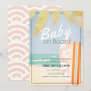Invitation Bébé à bord Surf de plage Baby shower fille