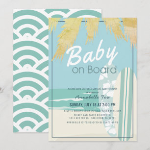 Invitation Bébé à bord Surf de plage garçon Baby shower virtu