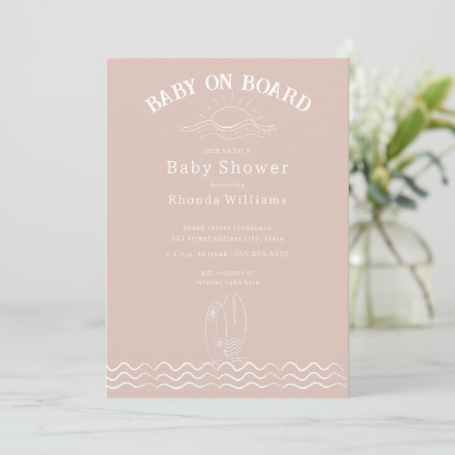 Invitation Bébé à bord Surf Green Beach Baby shower (Debout devant)