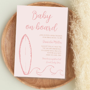 Invitation Bébé à bord Surf main tiré bébé fille douche