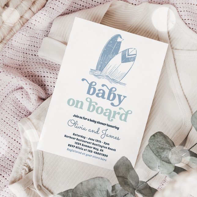 Invitation Bébé à bord Surf moderne Baby shower de plage (Créateur téléchargé)