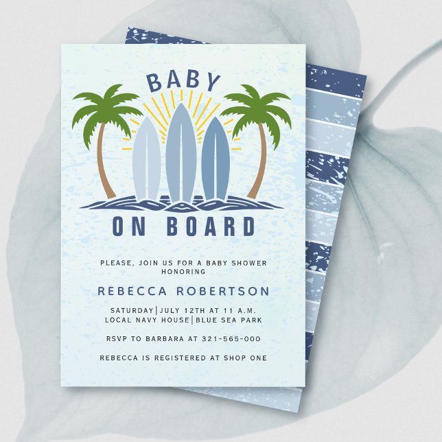Invitation Bébé à bord surf splash bleu bébé garçon douche (Créateur téléchargé)