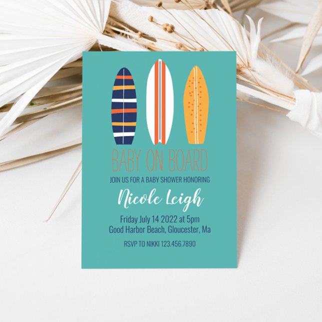 Invitation Bébé à bord Surfboard Baby shower de plage (Créateur téléchargé)