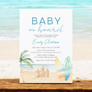 Invitation Bébé à bord Surfboard Baby shower de plage