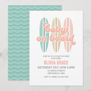 Invitation Bébé à bord Surfboard Beach Baby shower Invitati
