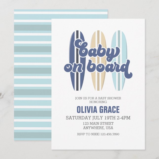 Invitation Bébé à bord Surfboard Beach Baby shower Invitati (Devant / Derrière)