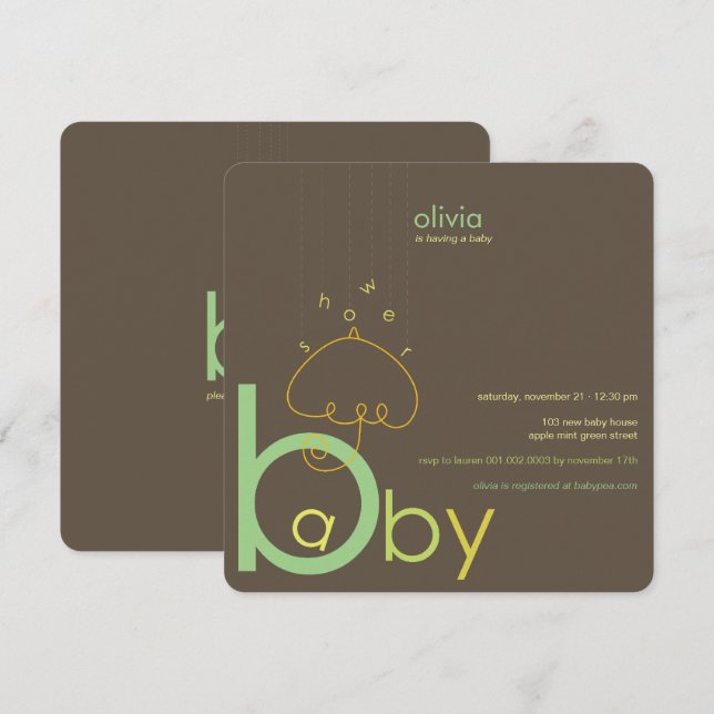 Invitation Bébé a dans le Baby shower chic Whimsical Green Be (Devant / Derrière)