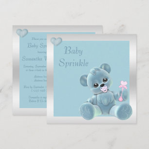 Invitation Bébé à double face, ours en peluche