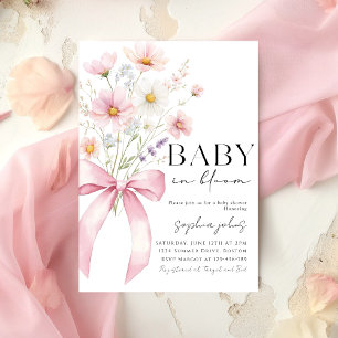 Invitation Bébé à l'arc rose en fleurs Fille Baby Shower