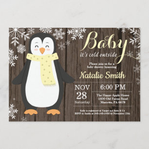 Invitation Bébé à l'extérieur du Baby shower de pingouin rust