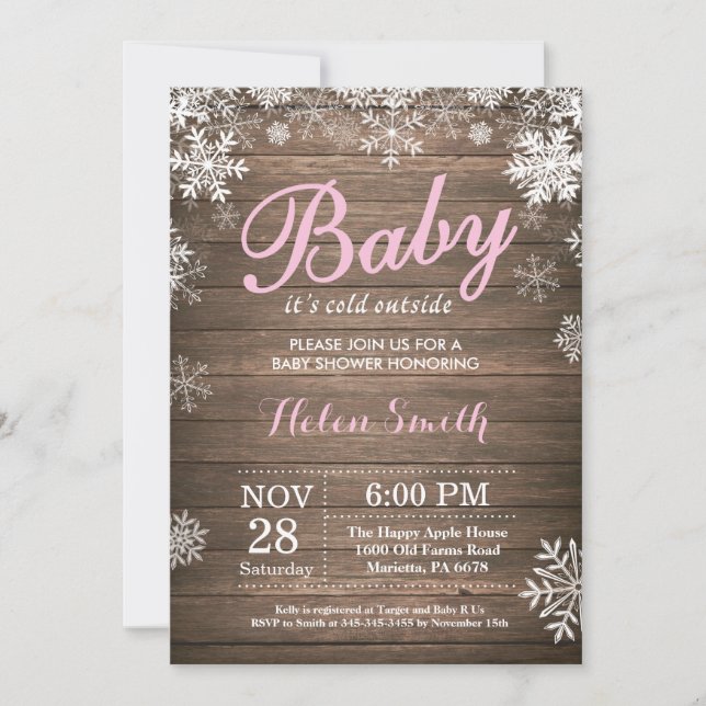 Invitation Bébé à l'extérieur du Baby shower d'hiver rustique (Devant)
