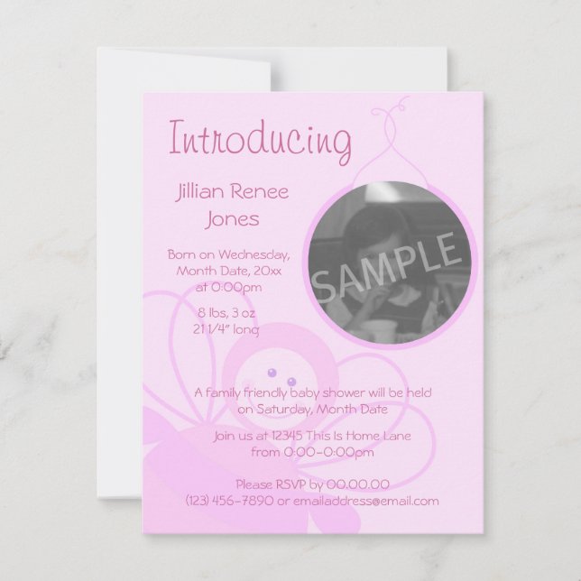 Invitation Bébé abeille rose (Devant)