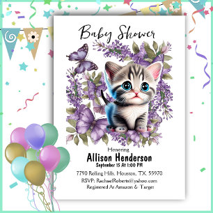 Invitation Bébé adorable chaton et Baby shower de papillons