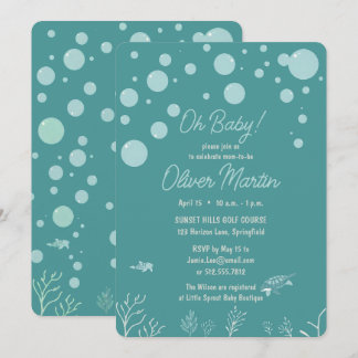 Invitation Bébé adorable Fête de naissance Garçon Aqua Poisso