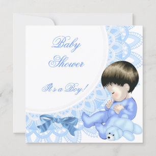 Invitation Bébé adorable Fête de Naissance Garçon Bébé Bleu B