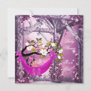 Invitation Bébé adorable Fille Hammock Rose Magique