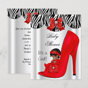 Invitation Bébé afro-américain Shower Fille Chaussure Rouge B