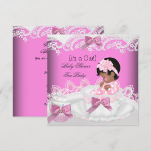 Invitation Bébé Afro-Américain Shower Fille Rose Bébé Tasse à