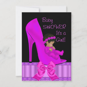Invitation Bébé Afro-Américain Shower Fille Rose Violet Chaus