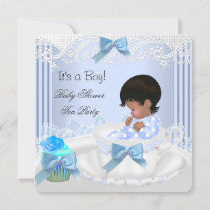 Invitation Bébé Afro-Américain Shower Garçon Bleu Baby Teacup
