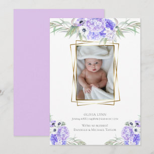 Invitation Bébé   Ajouter Photo Violet Anémonique Floral