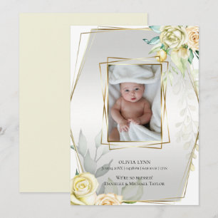 Invitation Bébé   Ajouter Photo Yellow Roses Gold Frame