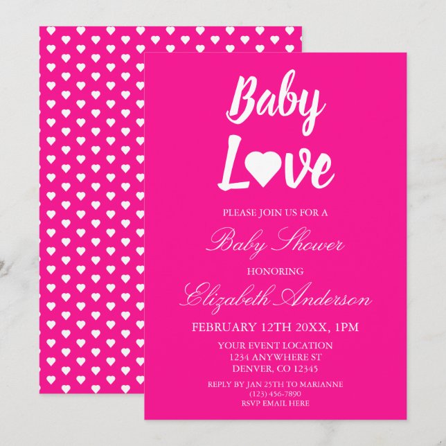Invitation Bébé Amour Coeur Baby shower fille (Devant / Derrière)
