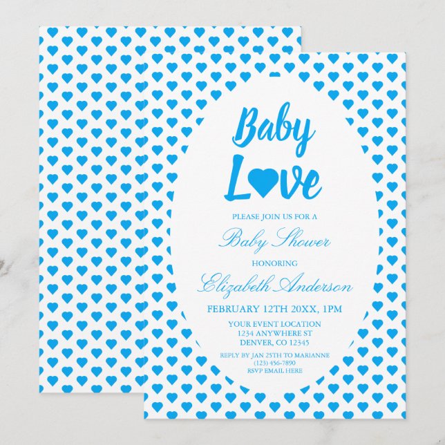 Invitation Bébé Amour Coeur Baby shower garçon (Devant / Derrière)