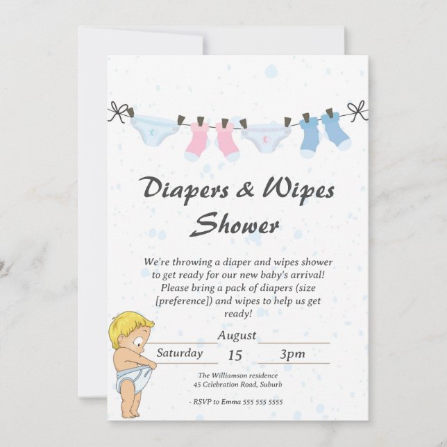 Invitation Bébé amusant couche et lave-linge Douche Invitatio (Devant)