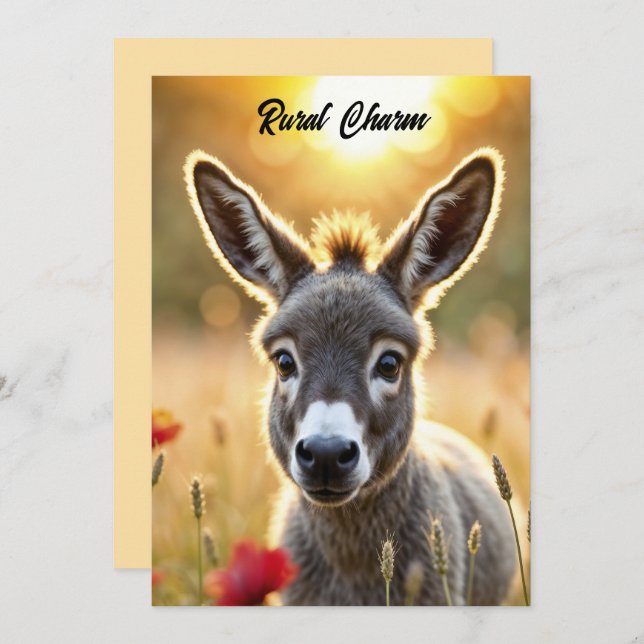 Invitation Bébé âne nature paisible champ de pavot rouge (Devant / Derrière)