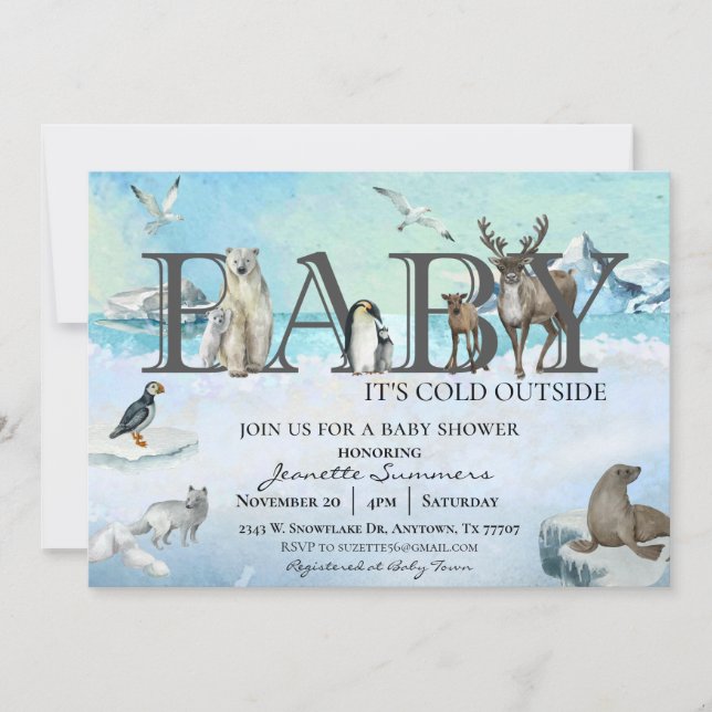 Invitation Bébé animal arctique Il fait froid dehors Douche d (Devant)