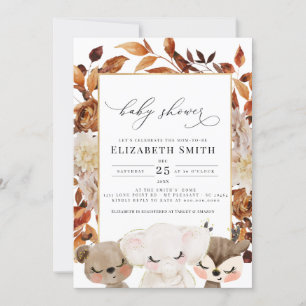 Invitation Bébé Animal Automne Animaux Floral Baby shower 