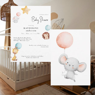 Invitation Bébé Animaux avec Ballons Baby shower mignon