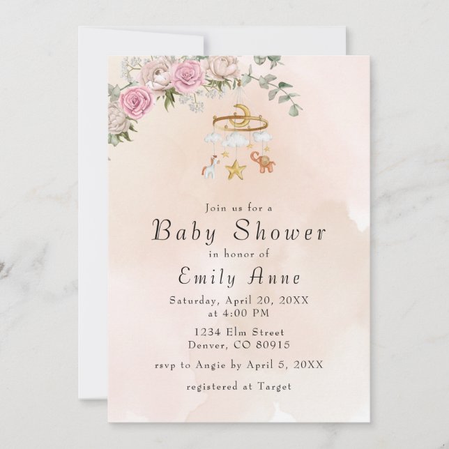 Invitation Bébé Animaux Carrousel Pêche Baby shower Invitatio (Devant)