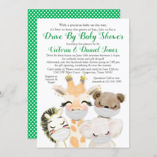 Invitation Bébé Animaux en Masques Conduite par Baby shower C
