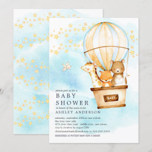 Invitation Bébé Animaux Hot Air Balloon Baby shower à tour