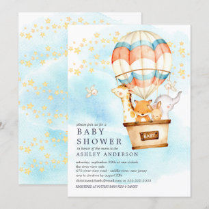 Invitation Bébé Animaux Hot Air Balloon Baby shower à tour
