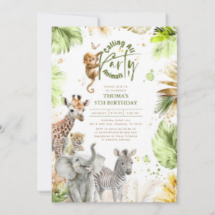 Invitation Bébé Animaux Sauvage Jungle Safari Mignonne Amusan