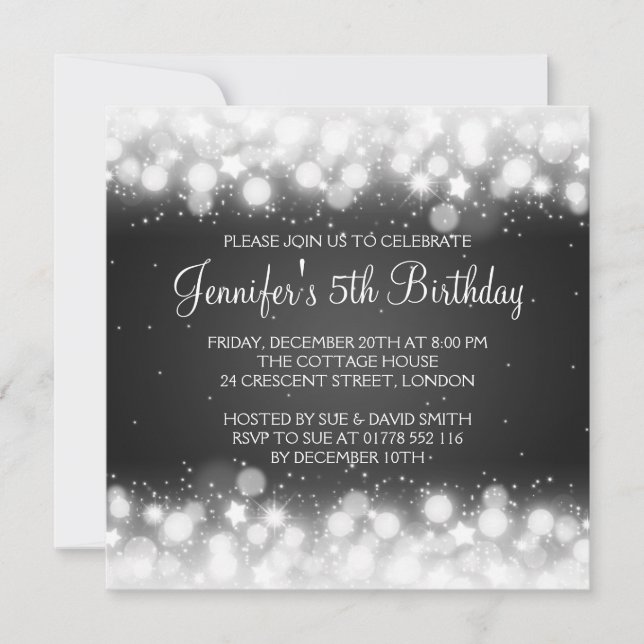 Invitation Bébé / Anniversaire de enfant Magie Sparkle Noir (Devant)