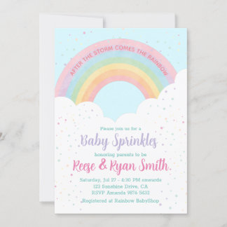 Invitation Bébé arroses Pastel Baby shower arc-en-ciel
