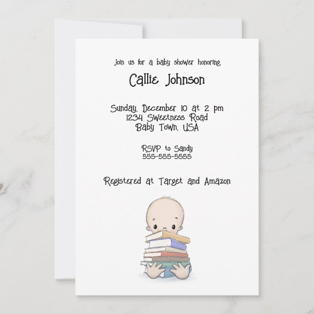 Invitation Bébé Avec Livres Douche Invitation, Personnalisabl (Devant)
