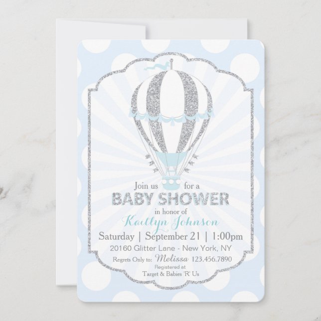 Invitation Bébé Baby shower à air chaud Bleu (Devant)